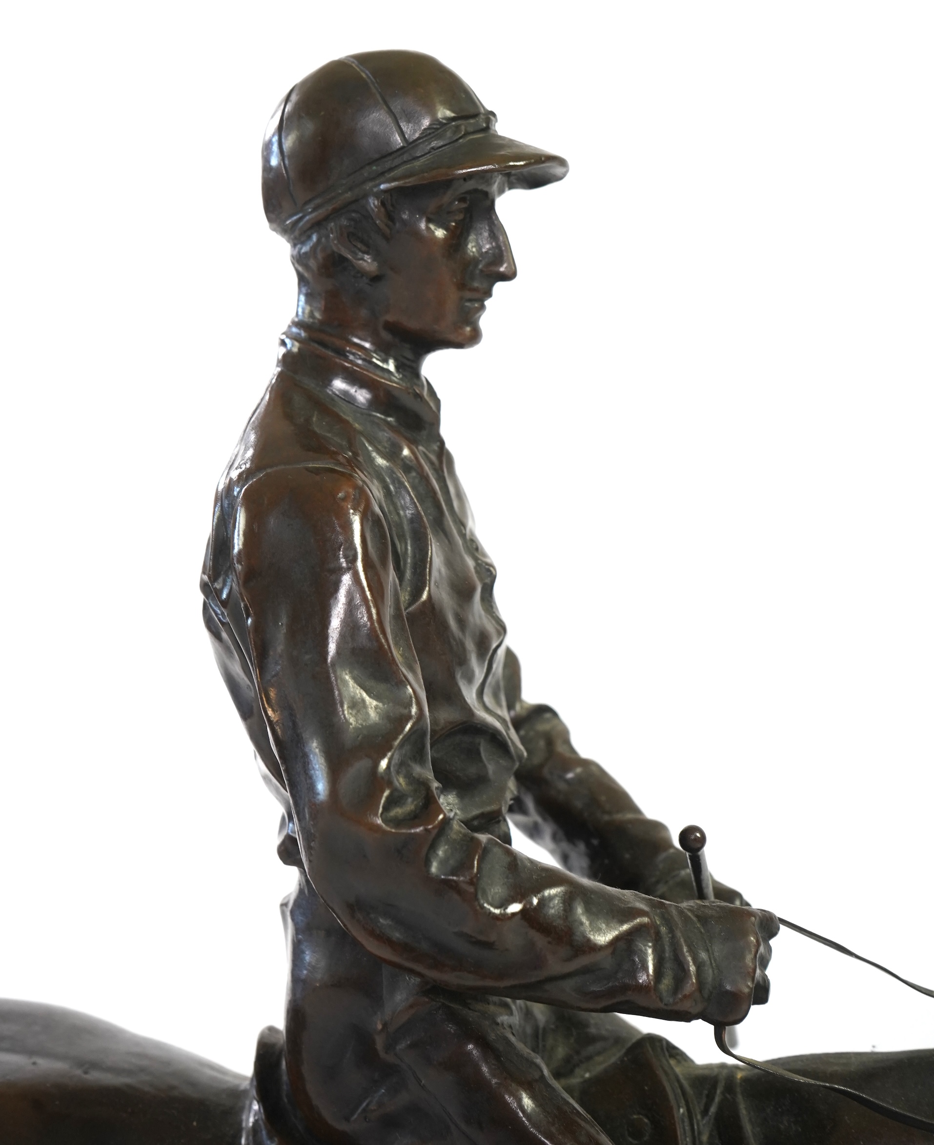 A large bronze equestrian group of a racehorse and jockey, late cast after Isidore Jules Bonheur